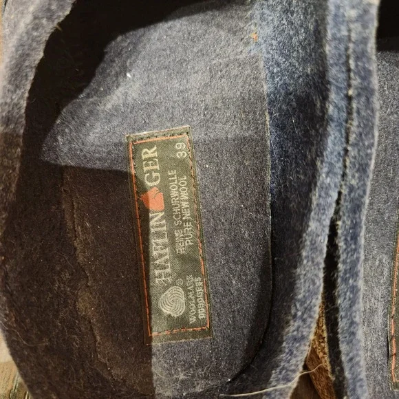 Haflinger Grizzly Wool Clogs Blue Swirl Embroidery Cork Footbed Shoes Womens 39 - Picture 2 of 6